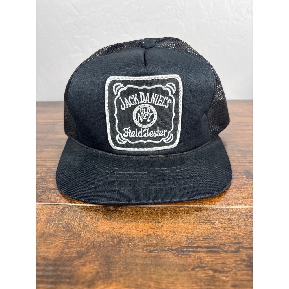 Vintage Jack Daniels Field Jester Trucker Hat Snapback Black Mesh Cap Old No 7